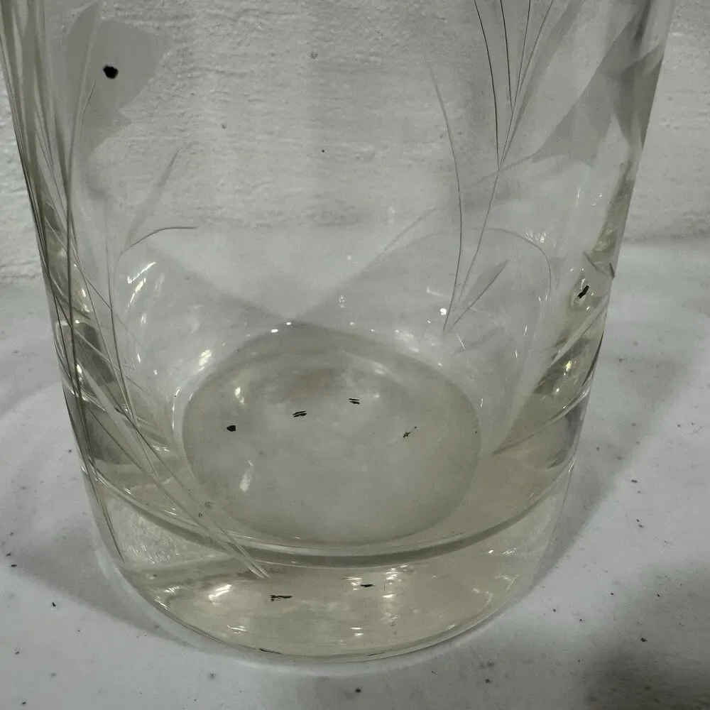 Vintage Etched Clear Glass Bottle Decanter Wheat FloralPattern Antique Barware